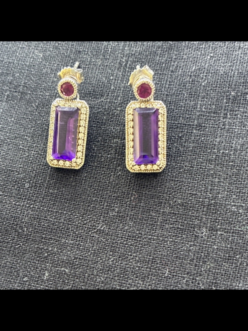 Elegant. Natural Amethyst  Dangle Drop Earrings Fine Silver 925 Emerald Cut.